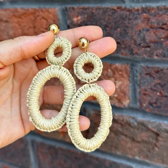 Anthropologie Bohemian Rattan Oval Earrings - Picture 6 of 6